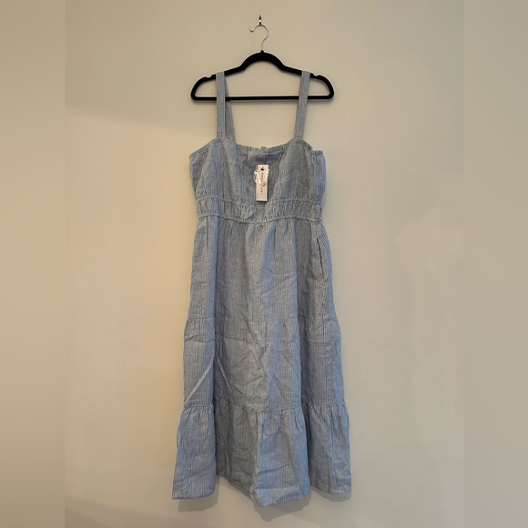 NWT Amour Vert Elio Linen Midi Dress, Blue Natural Stripe - Picture 4 of 11
